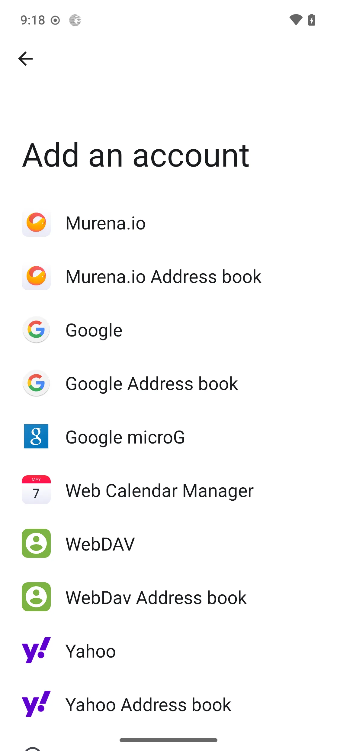 Add-account provider list