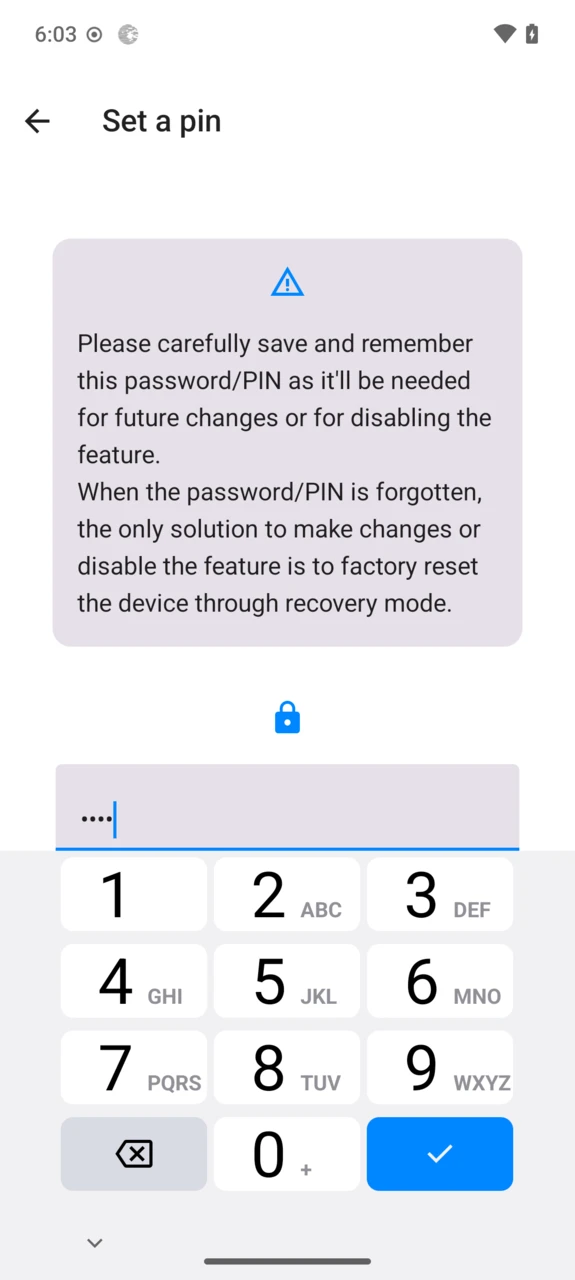 Set a pin screen