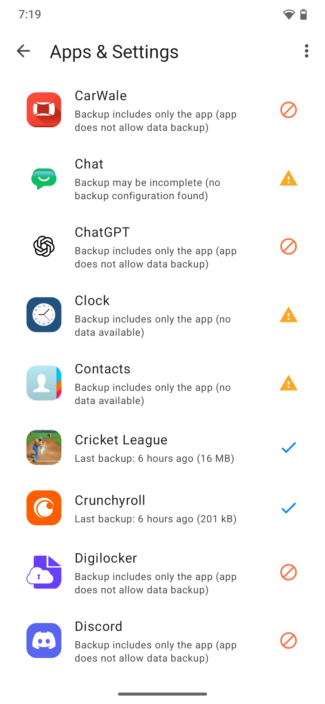 Backup configuration confirmation screen