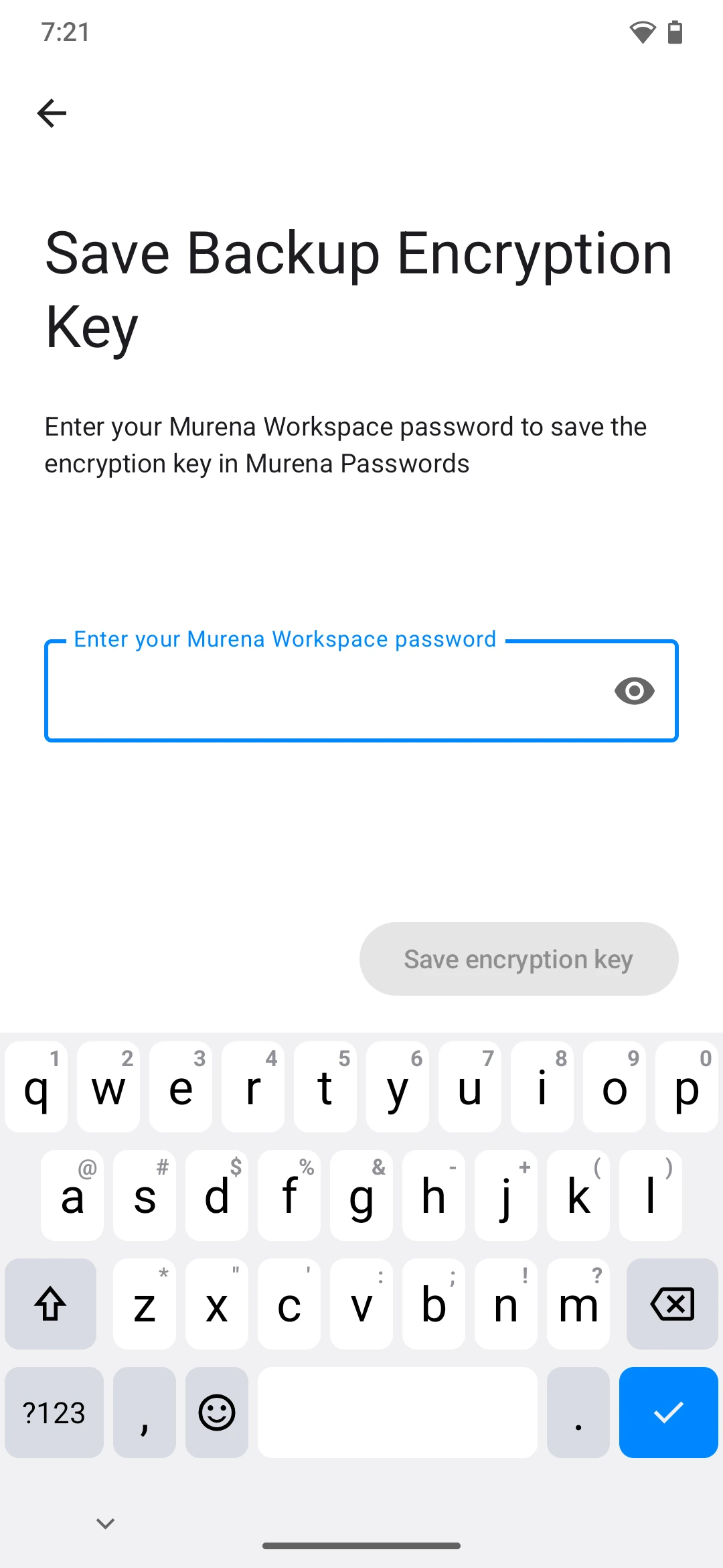 Passwords app unlock screen for backup key access