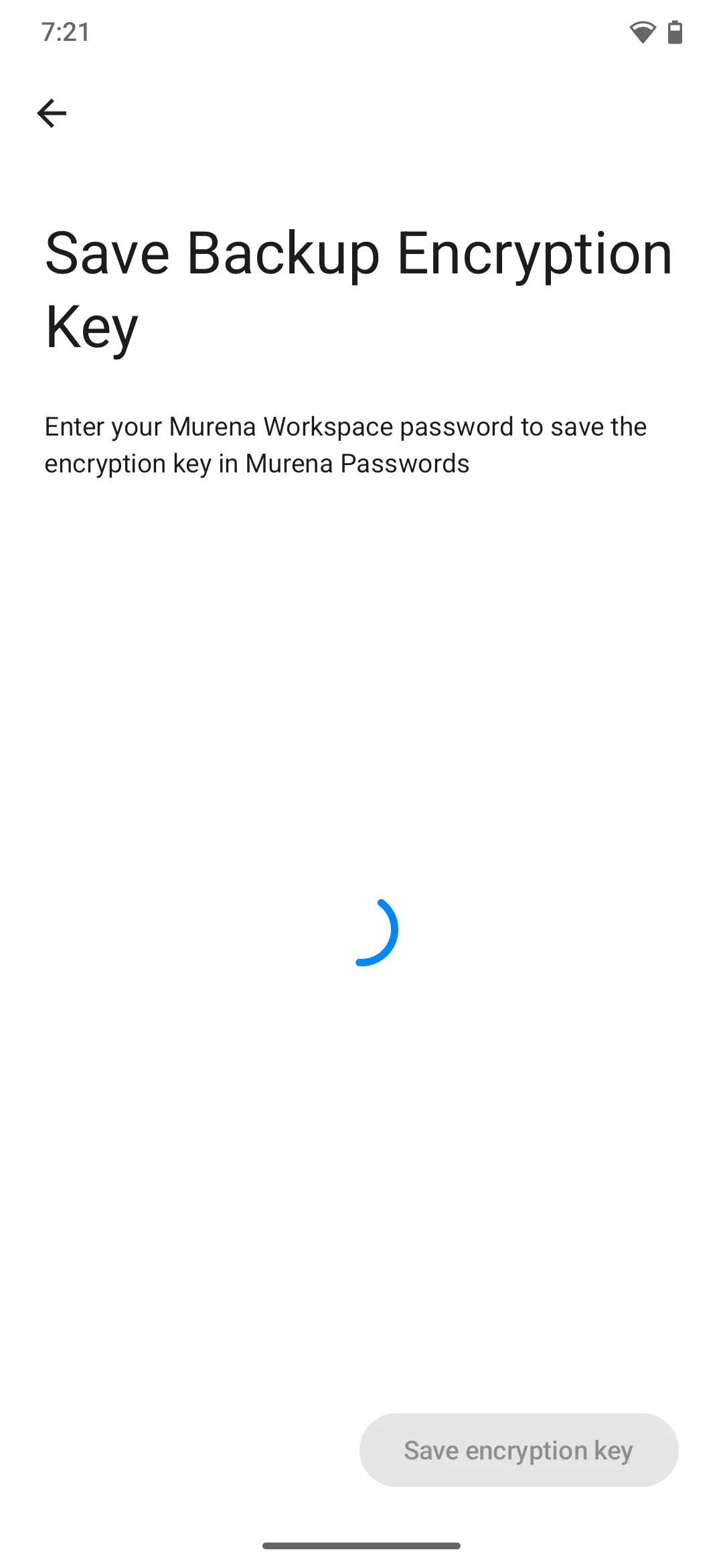 Backup setup confirmation screen