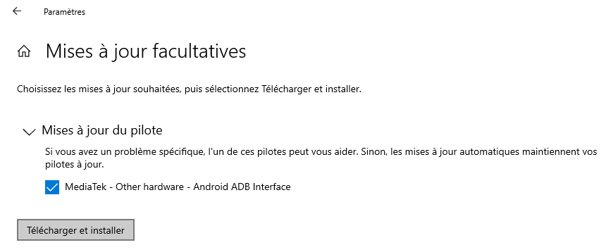 Screenshot of driver selection of 'MediaTek - Other hardware - Android ADB Interface'