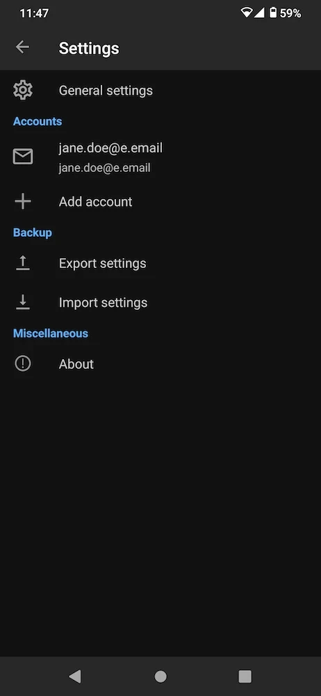 email settings