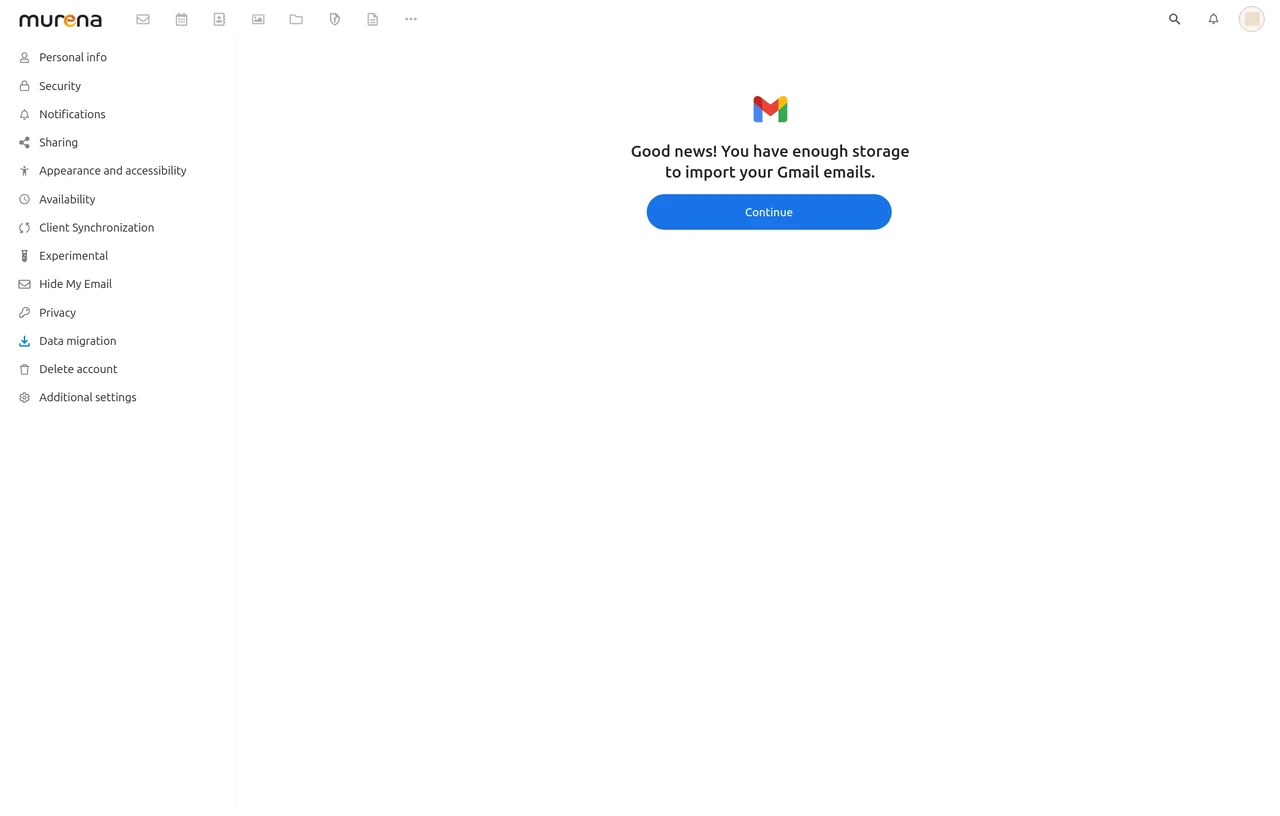 Storage confirmation for Gmail import